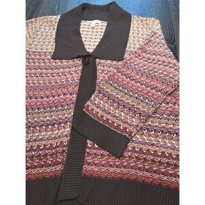 JM Collection Multicolor Knit Cardigan Button Front Boho Cozy Sweater XL